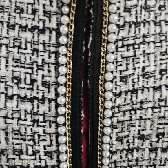 TAHARI Arthur Levine Coat/Jacket White & Black w/Pearls & Metallic Fibers Sz 12 - Picture 1 of 11